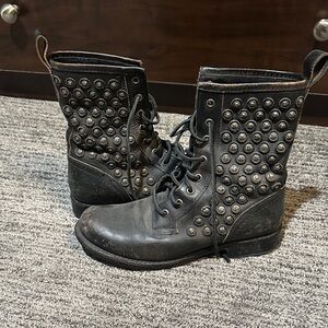 Frye Jenna Disc Lace Up Studded Black Combat Boots